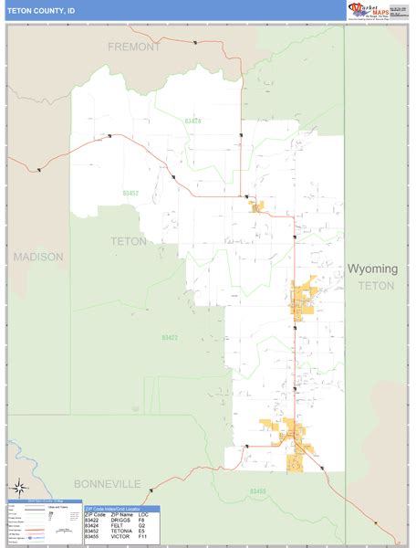 Teton County, Idaho Zip Code Wall Map | Maps.com.com