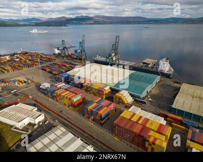 Aerial view of Peel Ports Clydeport Greenock Ocean Terminal in Greenock ...