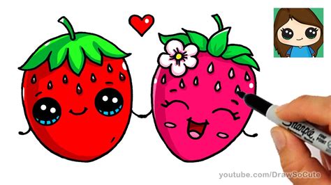 How to Draw a Strawberry Easy - Cute Fruit - YouTube