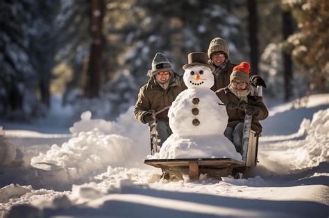 Premium AI Image | A snowman on a sled with a snowman