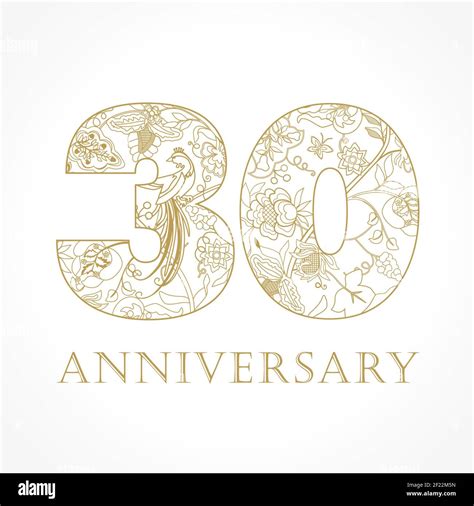 Creative logo concept of 30th anniversary in ethnic patterns and birds of paradise. Isolated ...