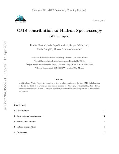 (PDF) CMS contribution to Hadron Spectroscopy (Snowmass 2021 White Paper)