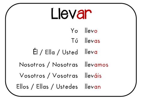 El verbo LLEVAR | Recursos de enseñanza de español, Verbos en espanol, Aprender español