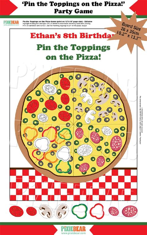 Pizza Party Game Printable Pizza Birthday Game, Pin the Toppings on the ...