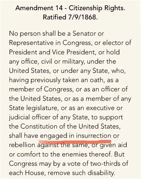 Constitution. 14th Amendment, Section 3. Anyone inciting, participating ...