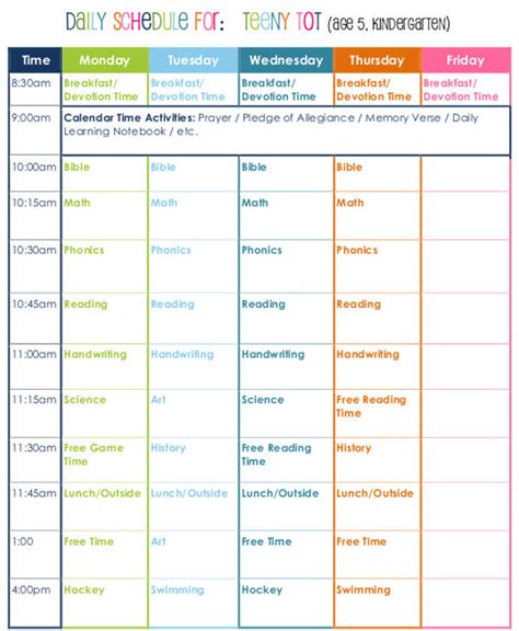 Homeschooling Schedule Template / Kindergarten Daily Schedule ...