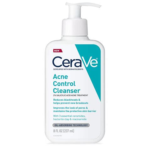 CeraVe Face Wash Acne Treatment | 2% Salicylic Acid Cleanser with Purifying Clay for Oily Skin ...