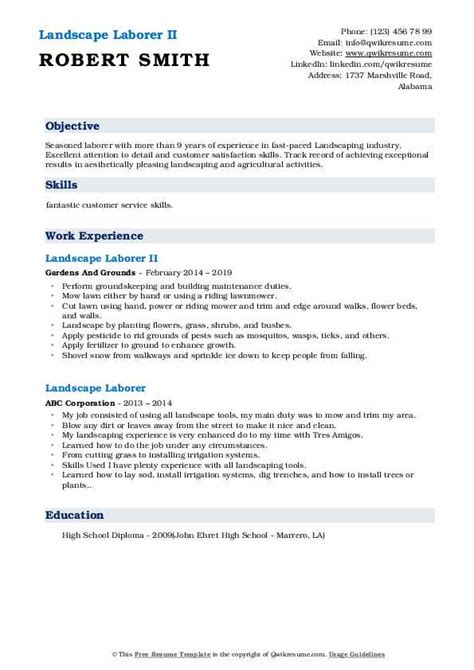 Landscape Laborer Resume Samples | QwikResume