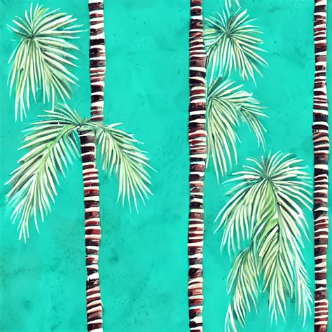 Green Turquoise Aqua Coral White Palm Trees Stripe Watercolor Painting · Creative Fabrica