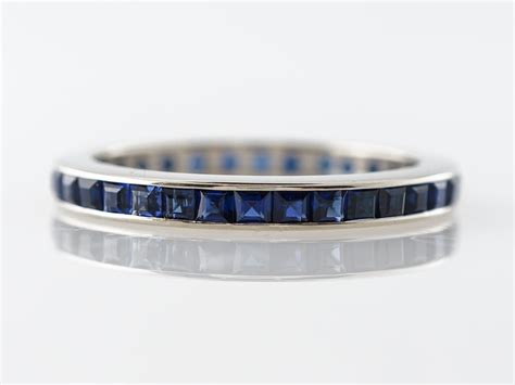 Antique Sapphire Eternity Band Art Deco in White Gold - Filigree Jewelers