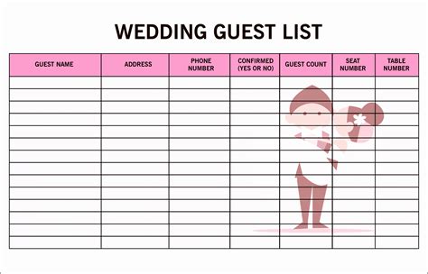 Wedding Guest List Template Free