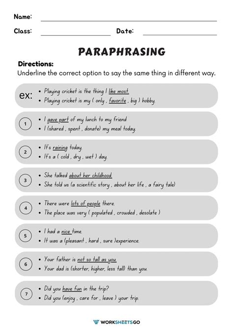 Paraphrasing Worksheets | Practices worksheets, Worksheets, Practice ...