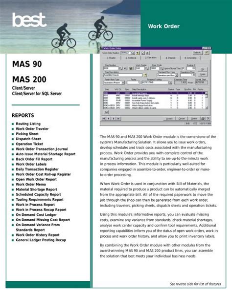 Work Order - MAS 90 Accounting Software Consultants
