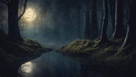 Premium AI Image | Mysterious Fantasy Dark Night of The Forest Wallpaper