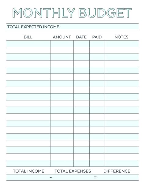 Bill Pay Printable Worksheet