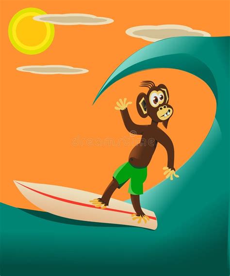 Monkey Surfing Cartoon With Sweet Smile Stock Illustration ...