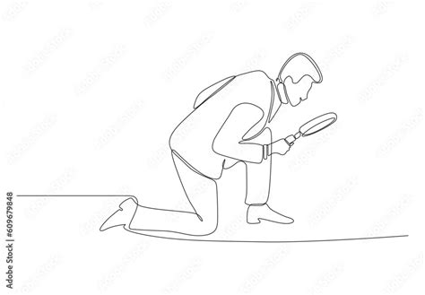 Continuous line drawing of detective man job and magnifying glass vector illustration. Premium ...