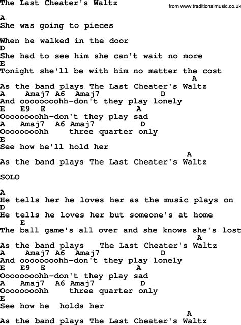 Emmylou Harris song: The Last Cheater's Waltz, lyrics and chords