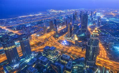 Aerial View of Dubai City at Night Stock Photo - Image of scene, business: 146547890