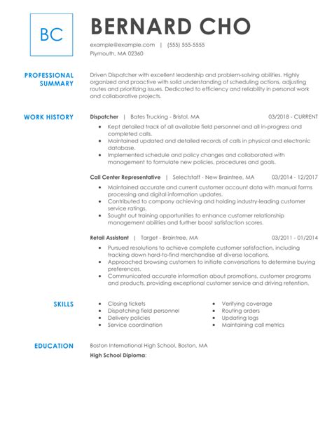 Professional Dispatcher Resume Examples