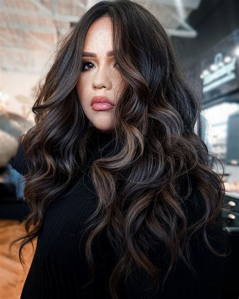 Espresso Brown Hair with Partial Balayage Brunette Hair With Highlights, Dark Brunette Hair ...