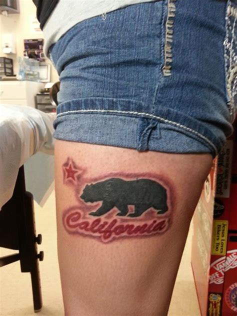 California Bear Flag Tattoo on Leg | Bear Flag Museum