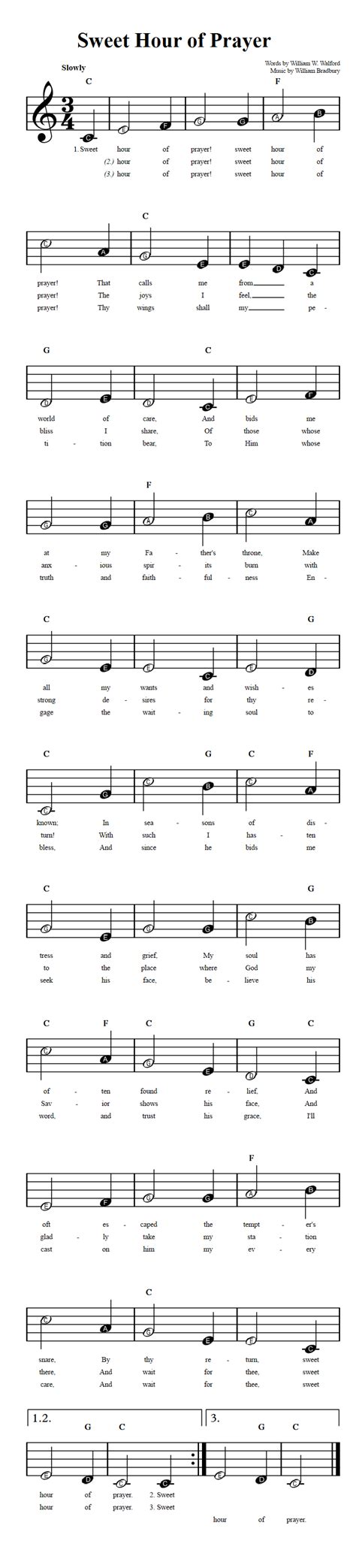 Sweet Hour of Prayer: Beginner Sheet Music with Chords and Lyrics