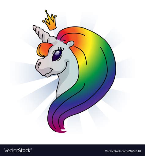 Bright rainbow unicorn cartoon Royalty Free Vector Image