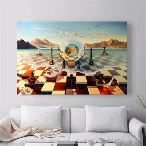 Surreal City Chess Beach Set Canvas Art Print Painting Poster Wall Pictures For Living Room Home ...