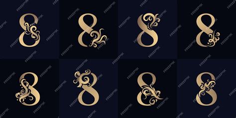 Premium Vector | Collection number 8 logo with luxury ornament design