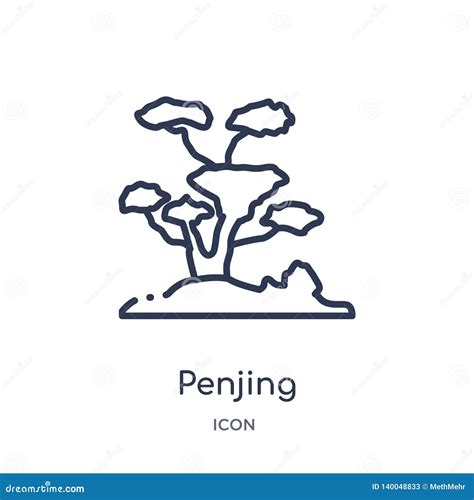 Linear Penjing Icon from Asian Outline Collection. Thin Line Penjing Vector Isolated on White ...