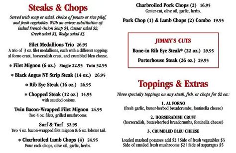 Menu at Jimmy's Charhouse steakhouse, Libertyville