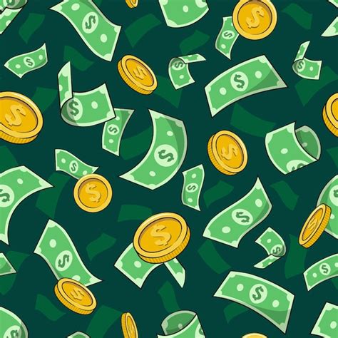 Premium Vector | Seamless Pattern Money With Golden Coin, Money Rain Vector Illustration