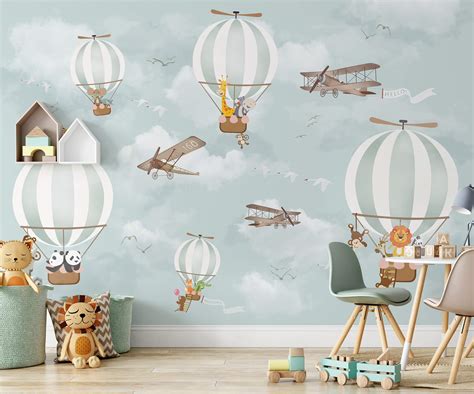 Buy Murwall Kids Wallpaper Hot Air Balloon Animals Wallpaper Kids Wall ...