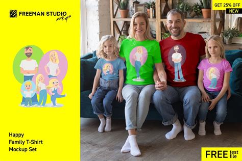 Happy Family T-Shirt Mock-Up Set | Bulk Product Mockup Generator