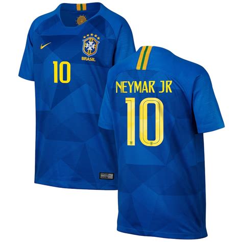 Neymar Santos Brazil National Team Nike Youth 2018 Away Replica Stadium Player Jersey – Blue