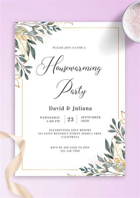 Simple housewarming invitation template with the greenery-inspired de… | Housewarming invitation ...