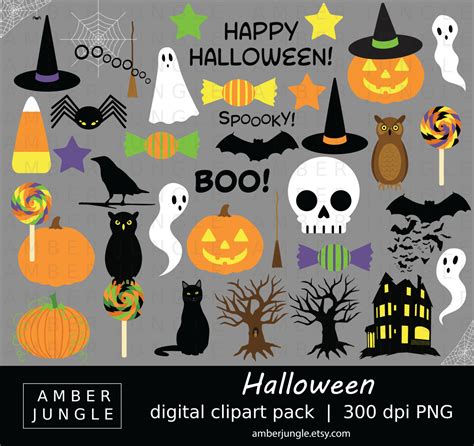 Halloween Clipart Huge Halloween Clip Art Set for Planner Stickers ...