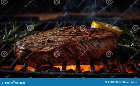 Big Steak is Prepared on Hot Grill, Tasty Meat on Grill Stock ...