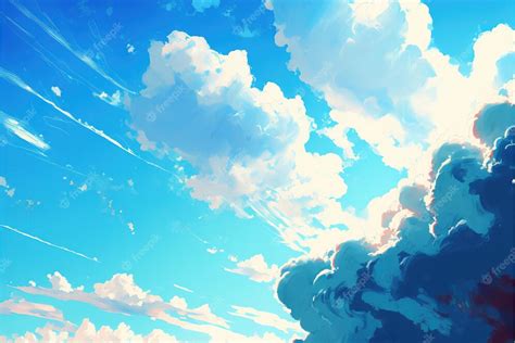 Premium Photo | Blue sky with clouds Blue sky with clouds in manga anime comic style Digital art ...