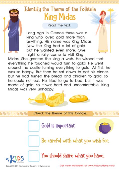 King Midas Worksheet for kids