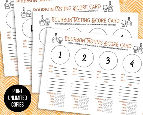 Printable Bourbon Tasting Score Card, Bourbon Score Card for 4 Bourbons, Bourbon Tasting Party ...