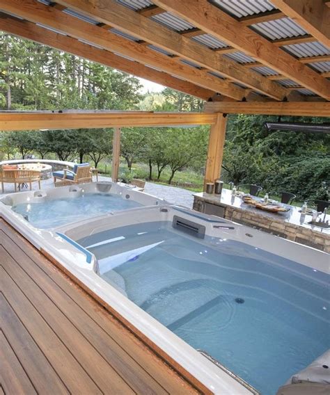 Swim Spa Deck Overlooks Dining & Firepit - Modern Design | Swim spa ...