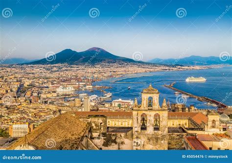 Aerial View Of Naples With Mount Vesuvius At Sunset, Campania, Italy Stock Photo - Image: 45054476