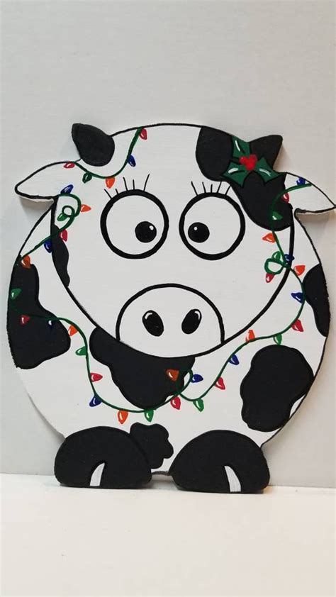 Christmas wreath cow Christmas lights cow sign Hand painted | Etsy