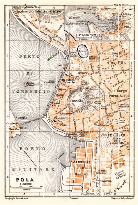 Old map of Pola (Pula) and vicinity in 1929. Buy vintage map replica ...