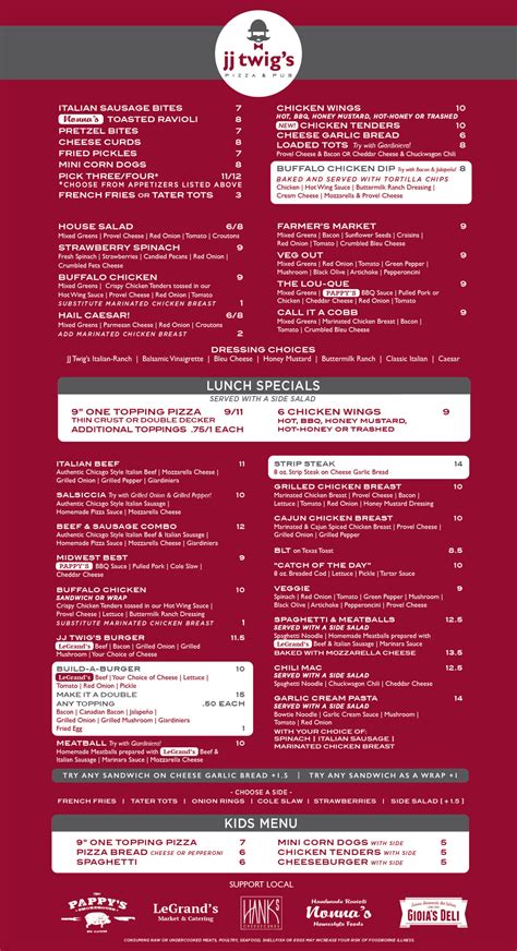 Menu – JJ Twig's Pizza & Pub South Hampton