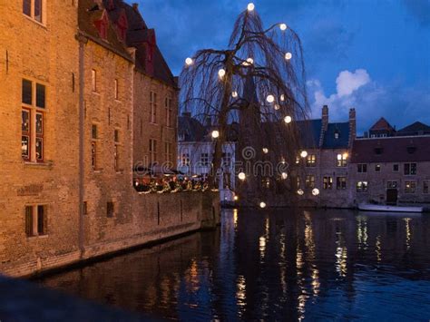 Bruges Belgium Canal with Christmas Lights , Belgium Editorial Stock ...