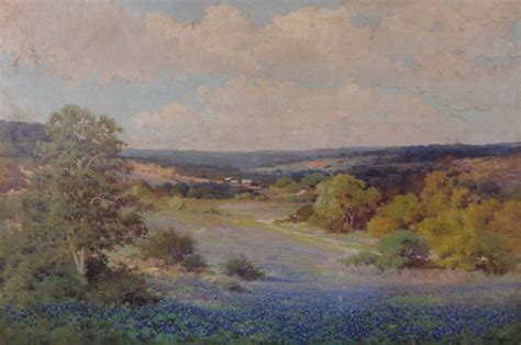 "Robert William Wood (1889 - 1979) Oil on Canvas, Texas Bluebonnet Landscape" A large blue ...