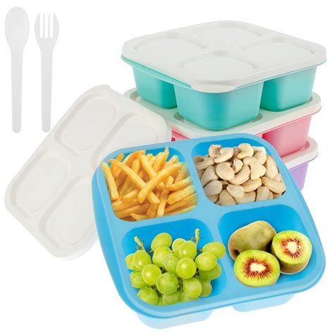 Ihvewuo 4pcs 600ml Bento Lunch Boxes with Lids 4 Compartment Meal Prep Lunch Containers Reusable ...